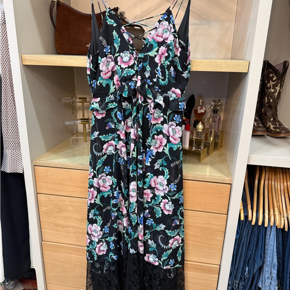 Express Black and Pink Floral Dress